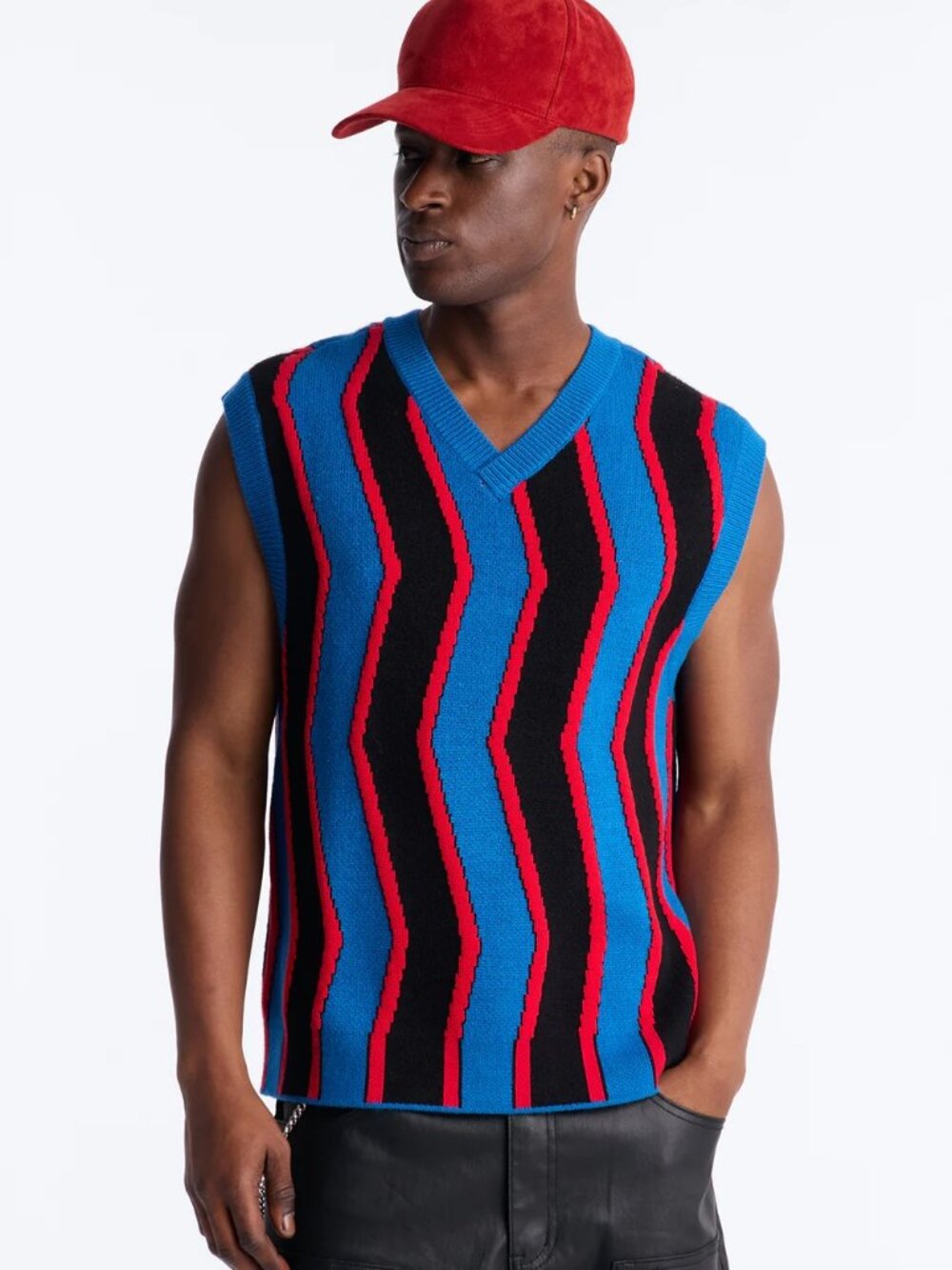 NWT Nova Men After Midnight Flame Oversized Sweater Vest Red, Blue, Black